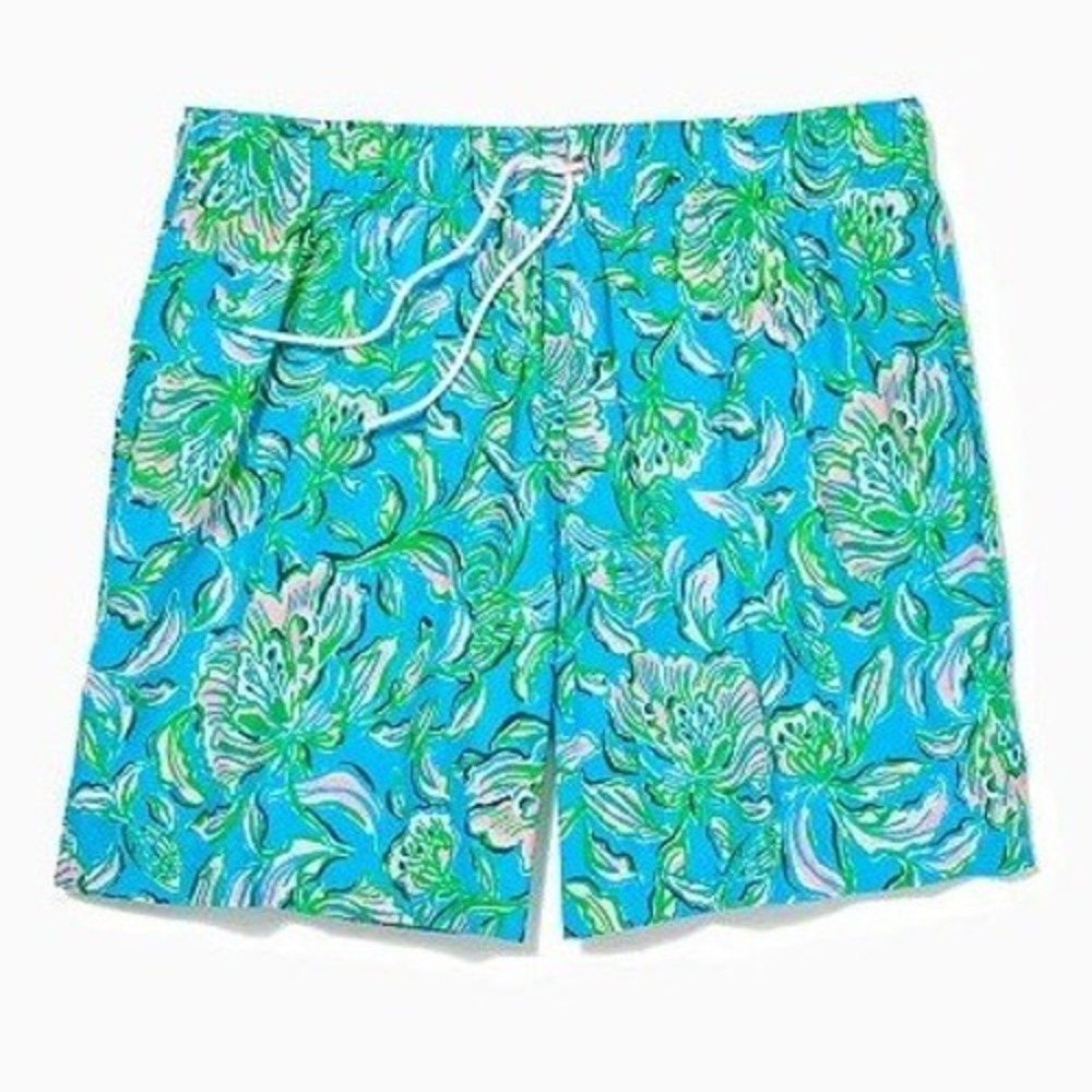 Lilly Pulitzer Capri Trunk Swim Shorts Floral Print Blue Green Pink Size XL